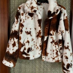 Cow Print Brown and White Faux Fur Jacket Size Small